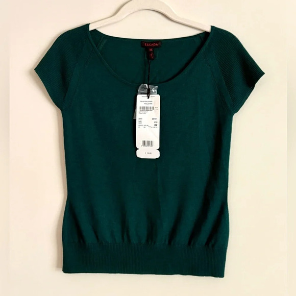 Escada Short Sleeve Knit Sweater Top – Emerald Green - Size XS - New With Tags - Picture 4 of 16